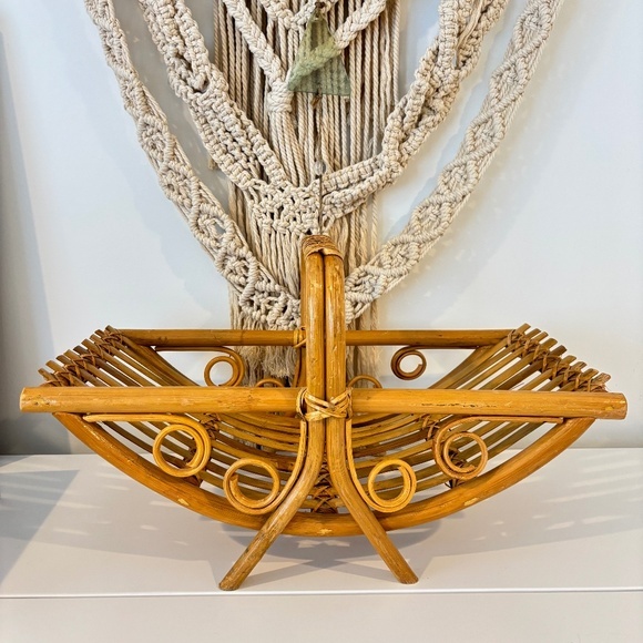 vintage Other - BOHO rattan bamboo mid century magazine rack towel holder MCM decor stand